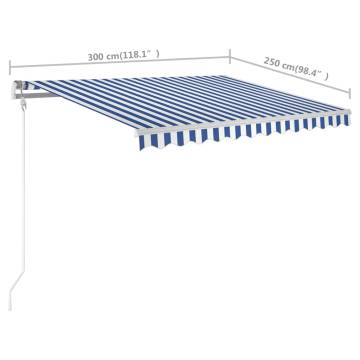 Manual Retractable Awning 3x2.5 m - Blue & White - Hipomarket