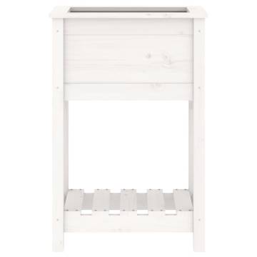 White Solid Wood Pine Planter with Shelf - 54x34.5x81 cm