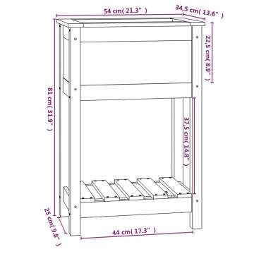 White Solid Wood Pine Planter with Shelf - 54x34.5x81 cm