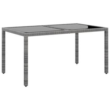 Garden Table 150x90cm - Tempered Glass & Poly Rattan Grey