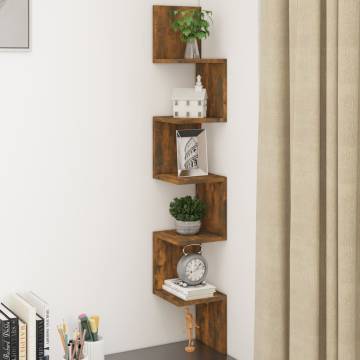 Wall Corner Shelf - Smoked Oak, 20x20x127.5 cm