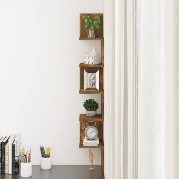 Wall Corner Shelf - Smoked Oak, 20x20x127.5 cm