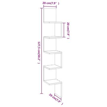 Wall Corner Shelf - Smoked Oak, 20x20x127.5 cm