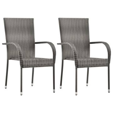 Stackable Outdoor Chairs - 2 pcs Grey Poly Rattan