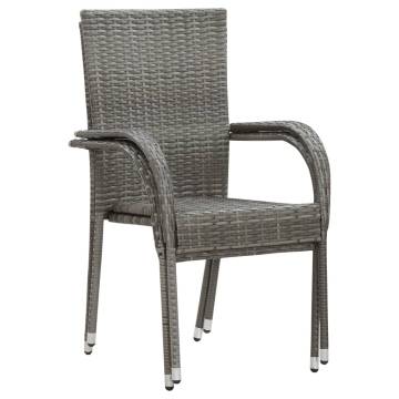 Stackable Outdoor Chairs - 2 pcs Grey Poly Rattan