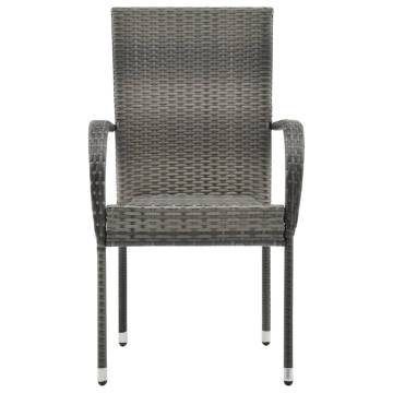 Stackable Outdoor Chairs - 2 pcs Grey Poly Rattan