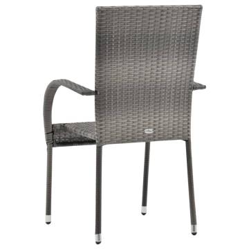 Stackable Outdoor Chairs - 2 pcs Grey Poly Rattan