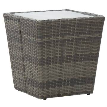 Stylish Grey Tea Table - 41.5x41.5x43 cm - Poly Rattan & Glass