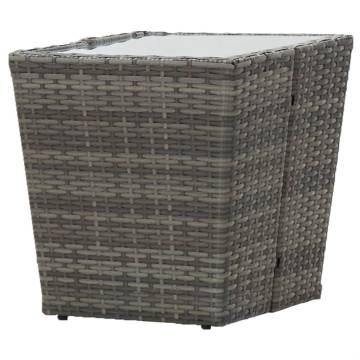 Stylish Grey Tea Table - 41.5x41.5x43 cm - Poly Rattan & Glass