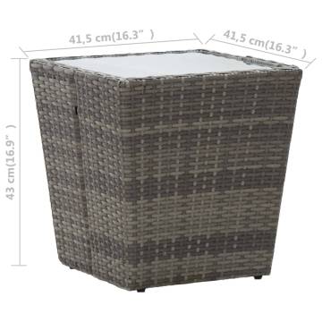 Stylish Grey Tea Table - 41.5x41.5x43 cm - Poly Rattan & Glass