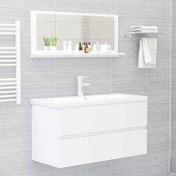 Stylish High Gloss White Bathroom Mirror - 90x10.5x37 cm