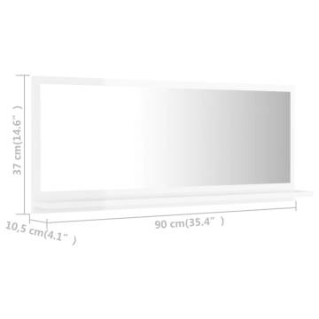 Stylish High Gloss White Bathroom Mirror - 90x10.5x37 cm