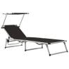 Folding Sun Lounger with Roof Aluminium and Textilene Black Colour black Quantity in Package 1 