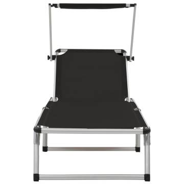 Folding Sun Lounger with Roof | Aluminium & Textilene Black