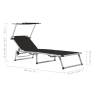 Folding Sun Lounger with Roof | Aluminium & Textilene Black