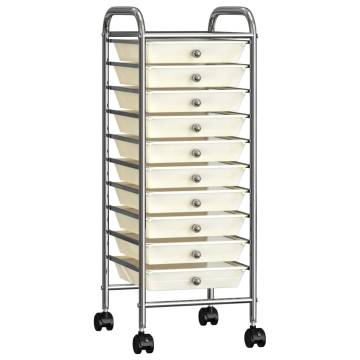 10-Drawer Mobile Storage Trolley - White Plastic | HipoMarket