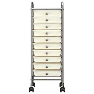 10-Drawer Mobile Storage Trolley - White Plastic | HipoMarket