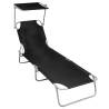 Folding Sun Lounger with Canopy Black Aluminium Colour black Quantity in Package 1 