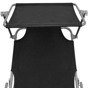 Folding Sun Lounger with Canopy - Black Aluminium | HipoMarket