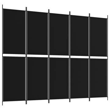 5-Panel Black Room Divider - 250x200 cm Fabric Privacy Screen