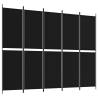 5-Panel Black Room Divider - 250x200 cm Fabric Privacy Screen