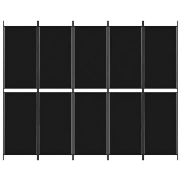 5-Panel Black Room Divider - 250x200 cm Fabric Privacy Screen