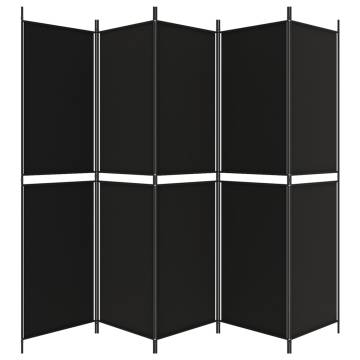 5-Panel Black Room Divider - 250x200 cm Fabric Privacy Screen