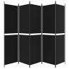 5-Panel Black Room Divider - 250x200 cm Fabric Privacy Screen