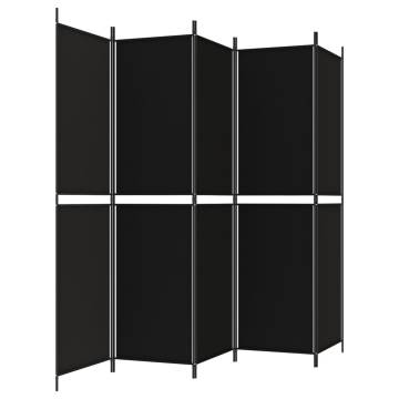 5-Panel Black Room Divider - 250x200 cm Fabric Privacy Screen