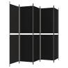 5-Panel Black Room Divider - 250x200 cm Fabric Privacy Screen