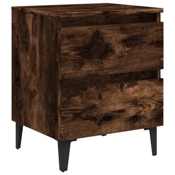 Chic Smoked Oak Bed Cabinet with Metal Legs - 40x35x50 cm