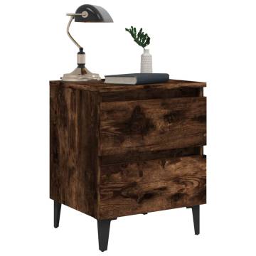 Chic Smoked Oak Bed Cabinet with Metal Legs - 40x35x50 cm