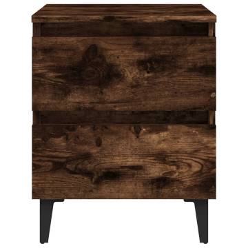 Chic Smoked Oak Bed Cabinet with Metal Legs - 40x35x50 cm