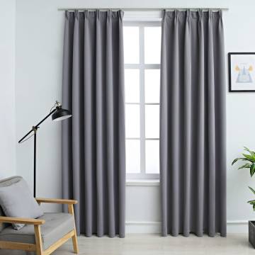 Blackout Curtains with Hooks - Grey 140x245 cm - 2 pcs