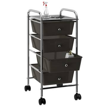 4-Drawer Mobile Storage Trolley - Black Plastic | HiPoMarket