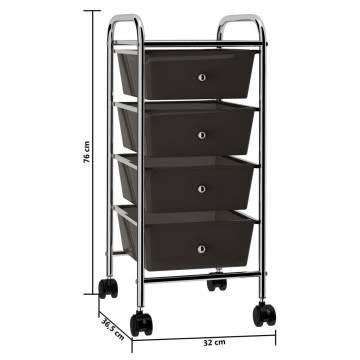 4-Drawer Mobile Storage Trolley - Black Plastic | HiPoMarket