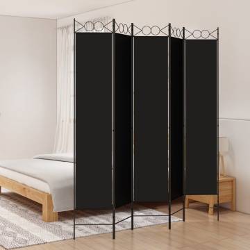 5-Panel Black Room Divider 200x220 cm - Stylish Privacy Solution