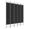 5-Panel Black Room Divider 200x220 cm - Stylish Privacy Solution