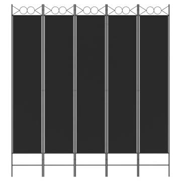 5-Panel Black Room Divider 200x220 cm - Stylish Privacy Solution