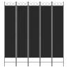 5-Panel Black Room Divider 200x220 cm - Stylish Privacy Solution