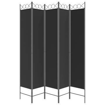 5-Panel Black Room Divider 200x220 cm - Stylish Privacy Solution