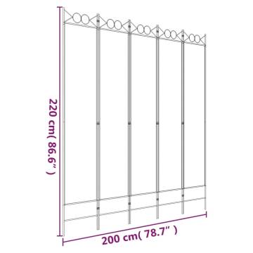 5-Panel Black Room Divider 200x220 cm - Stylish Privacy Solution