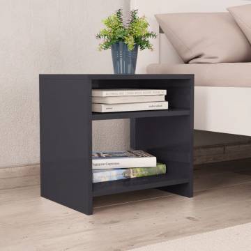 Stylish High Gloss Grey Bedside Cabinet | 40x30x40 cm