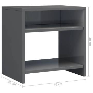 Stylish High Gloss Grey Bedside Cabinet | 40x30x40 cm