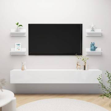 High Gloss White Wall Shelves - 4 pcs | Modern Storage Solution