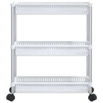 3-Tier Storage Trolley - Silver & White Aluminium