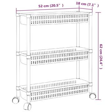 3-Tier Storage Trolley - Silver & White Aluminium