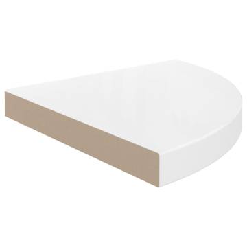 High Gloss White Floating Corner Shelf - 35x35x3.8 cm