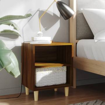 Scandinavian Bed Cabinet with Solid Wood Legs - Brown Oak