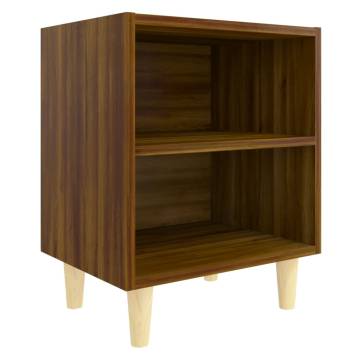 Scandinavian Bed Cabinet with Solid Wood Legs - Brown Oak